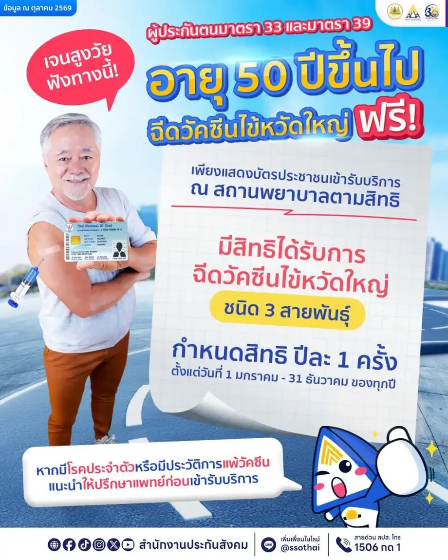 Thailand Extends Free Annual Flu Vaccination to Full Year for Insured People Aged 50 and Older