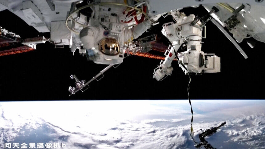 Chinese astronauts take spacewalk outside new space station lab | Space