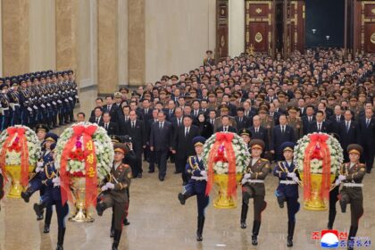 North Korean leader Kim Jong-un and other senior officials from the ...